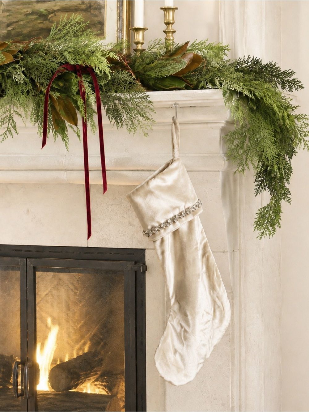 Rachel Zoe beige embellished sparkle stocking - 22” or 55 cm